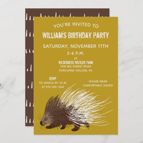 Brown and Mustard Porcupine Birthday Party Invitation