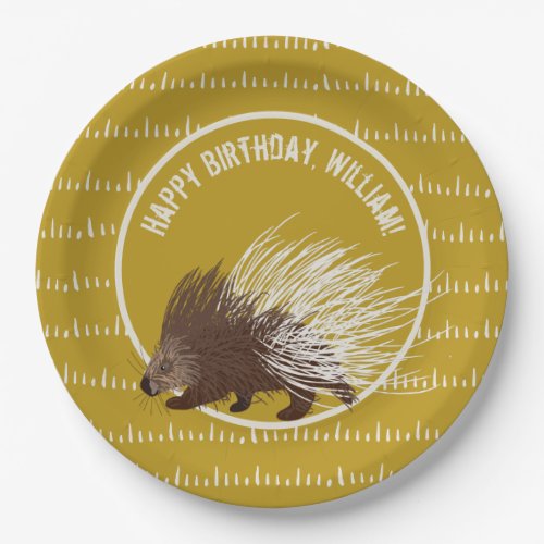 Brown and Mustard Porcupine Birthday Party Paper Plates