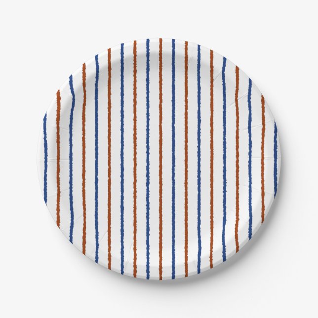 Brown and Navy Blue Stripes with Uneven Lines Paper Plates (Front)