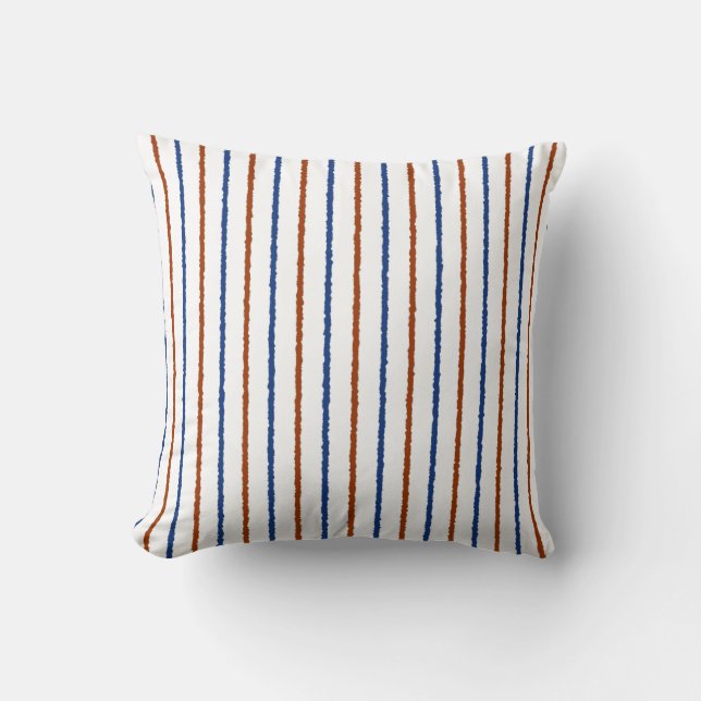 Brown and Navy Blue Stripes with Uneven Lines Throw Pillow (Front)