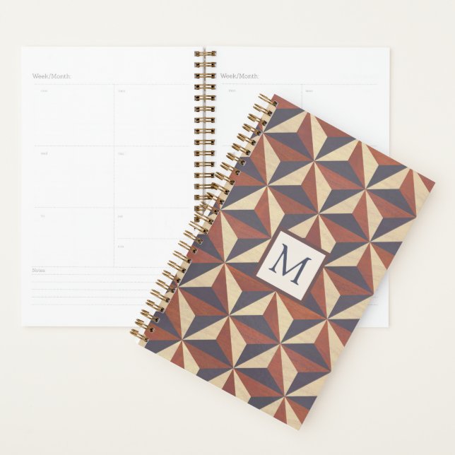 Brown and Navy Stylish Geometric Monogrammed Planner (Display)