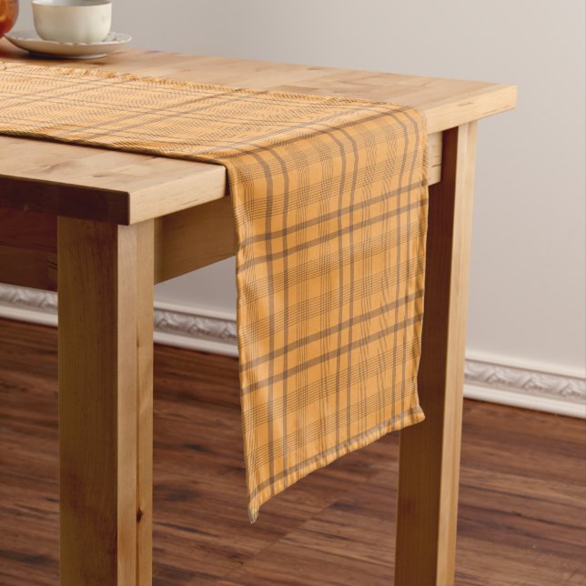 Brown and Ochre Tartan Pattern Table Runner (In Situ)