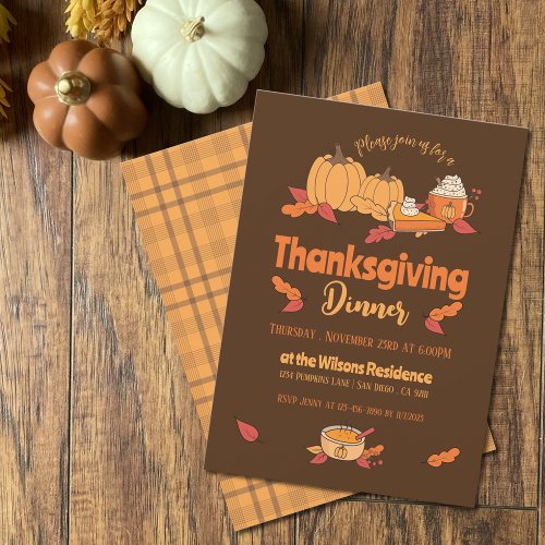 Brown and ochre Thanksgiving Dinner Invitations