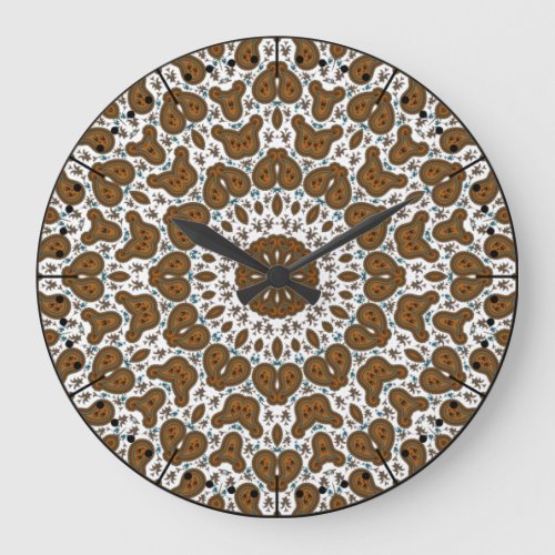 Brown and Off White Boho Paisley Style Large Clock