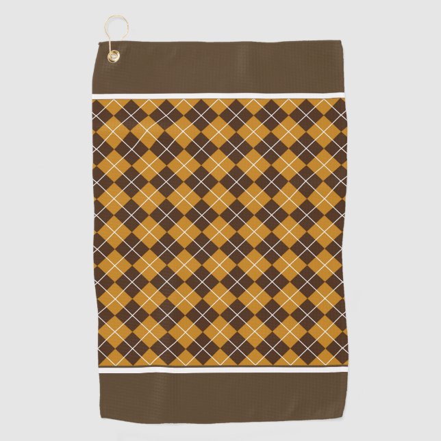 Brown And Orange Argyle  Golf Towel (Front)