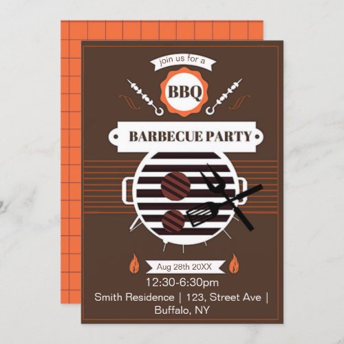 Brown and Orange Barbecue Party Invitation