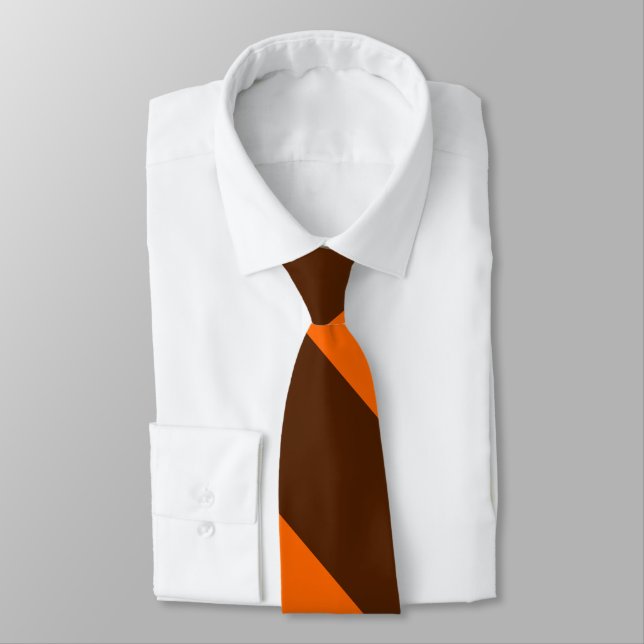 Brown and Orange Broad University Stripe Tie (Tied)