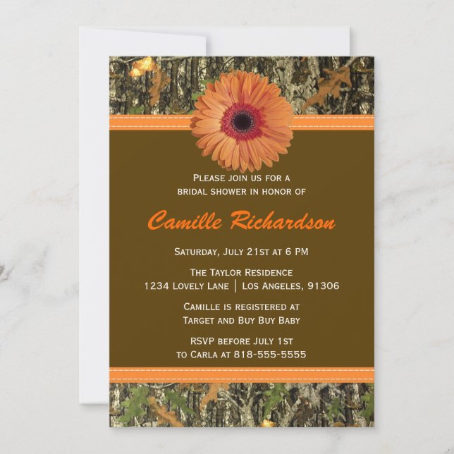 Brown and Orange Daisy Bridal Shower Invitation (Front)