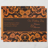 Brown and Orange Damask Wedding Program (Front/Back)