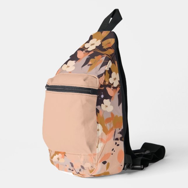Brown and Orange Floral Print Sling Bag (Right Corner)
