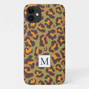 Brown and orange leopard animal print and monogram iPhone 11 case