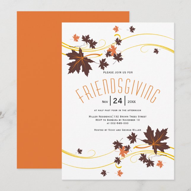 Brown and orange maple leaves autumn Friendsgiving Invitation (Front/Back)