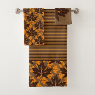 Brown and orange maple leaves fall bath towel set