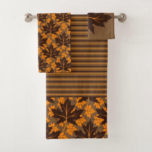Brown and orange maple leaves fall bathtowel set