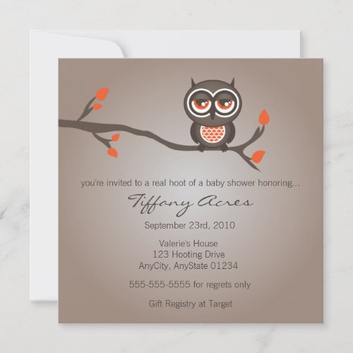Brown and Orange Owl Baby Shower Invitation