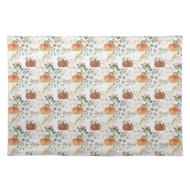 Brown and Orange Pumpkins and Vines Cloth Placemat (Front)