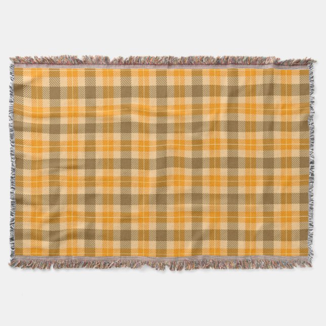 Brown and Orange Tartan Plaid Throw Blanket (Front)