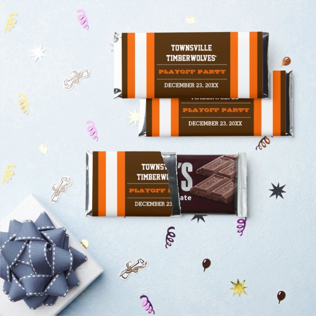 Brown and Orange Team Football Party Hershey Bar Favors (Front)