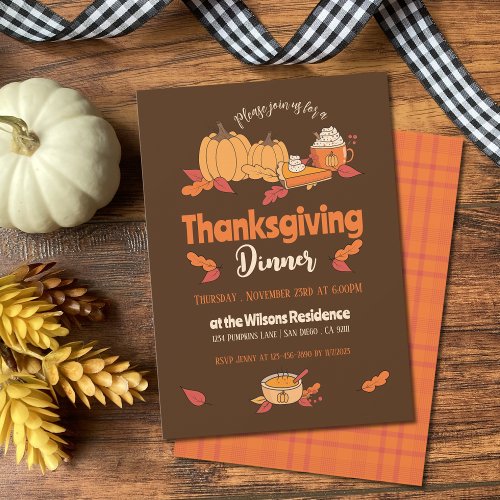 Brown and Orange Thanksgiving Dinner Invitations