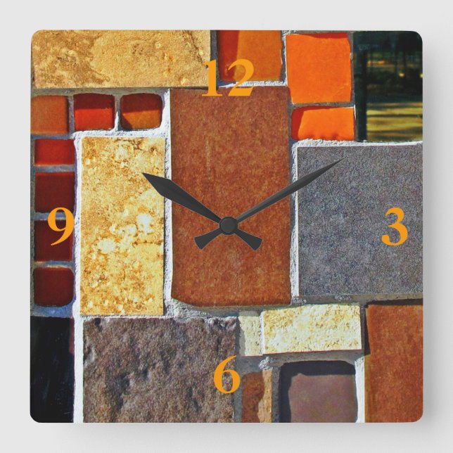 Brown and Orange Tiles Square Wall Clock (Front)