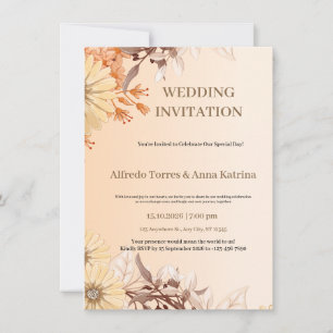 Brown and Orange Watercolor Illustrative Wedding  Invitation