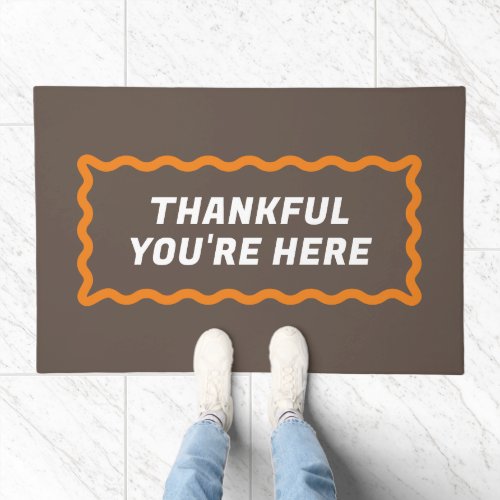 Brown and Orange Wavy Frame Thankful Doormat