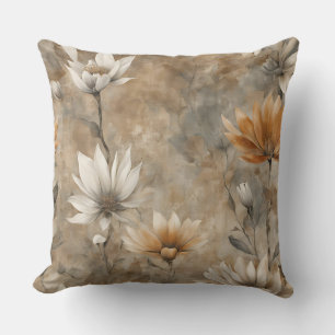 Brown and Orange Wildflower Floral Throw Pillow