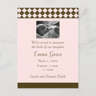 Brown and Pink Argyle Announcement (Customizable)