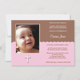 Brown and Pink Baptism Invitations