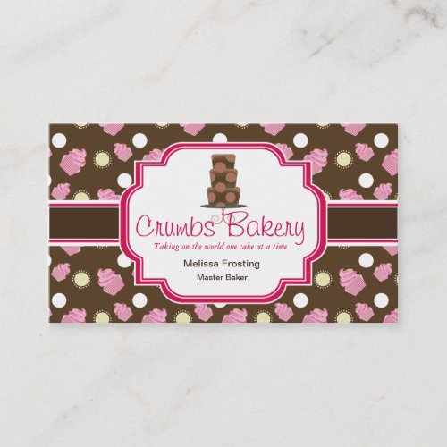 Brown and Pink Cute Cake Bakery Business Cards