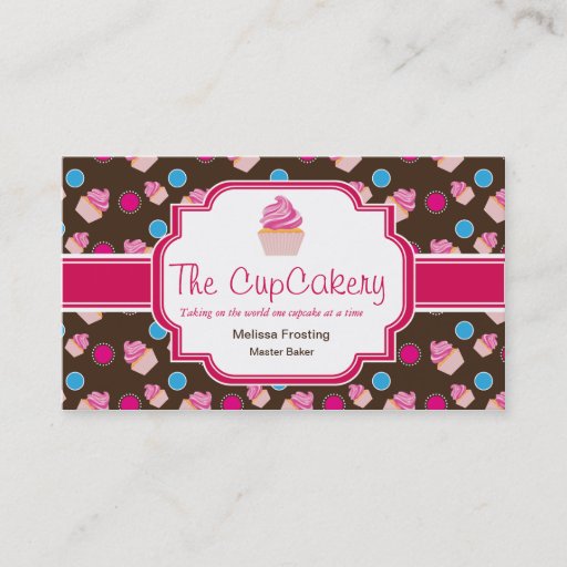 Customizable Brown and Pink Cute Cupcake Bakery Business Cards
