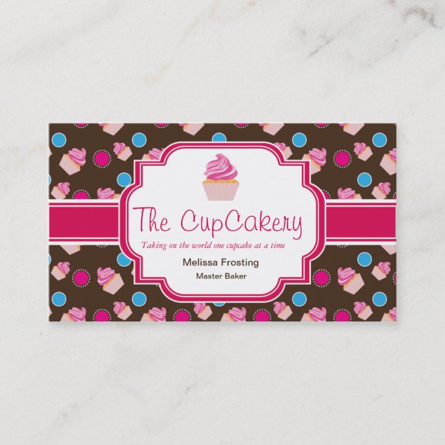 Brown and Pink Cute Cupcake Bakery Business Cards (Front)