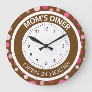 Brown and Pink Dots Mom's Diner Large Clock