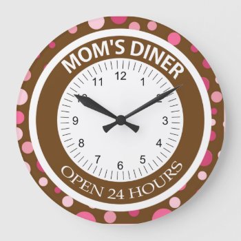 Brown And Pink Dots Mom's Diner Large Clock by kitandkaboodle at Zazzle