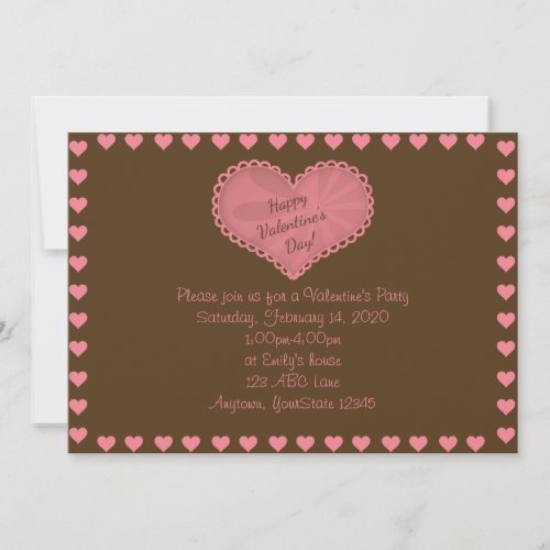 Brown and Pink Heart Valentine Party Invitation