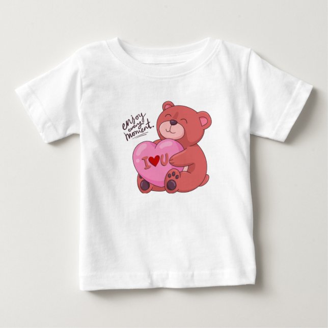 Brown and Pink Illustrative Bear Love T-Shirt (Front)