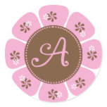Brown and Pink Monogram A Classic Round Sticker