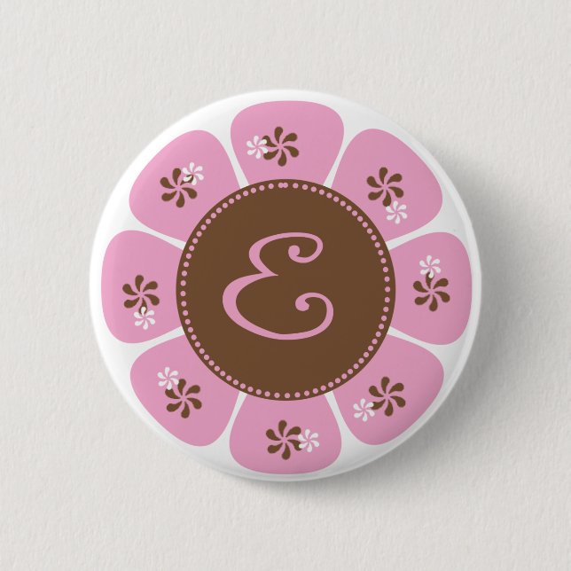 Brown and Pink Monogram E Button (Front)