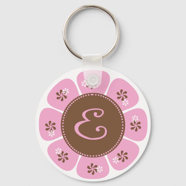 Brown and Pink Monogram E Keychain (Front)