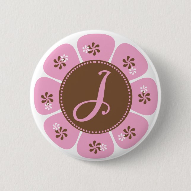 Brown and Pink Monogram J Button (Front)