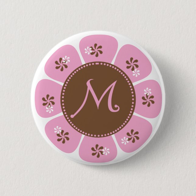 Brown and Pink Monogram M Button (Front)