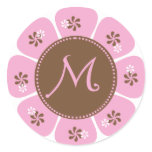 Brown and Pink Monogram M Classic Round Sticker
