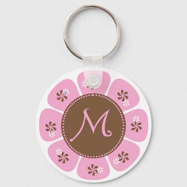Brown and Pink Monogram M Keychain (Front)