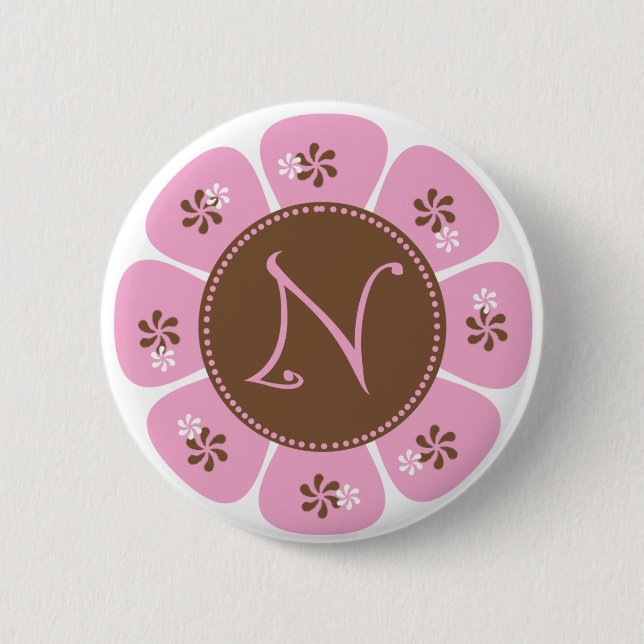 Brown and Pink Monogram N Button (Front)