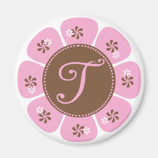 Brown and Pink Monogram T Magnet (Front)