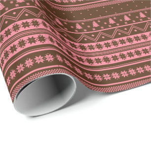 Brown And Pink Nordic Sweater Christmas Pattern Wrapping Paper
