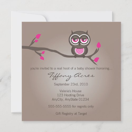 Brown and Pink Owl Baby Shower Invitation