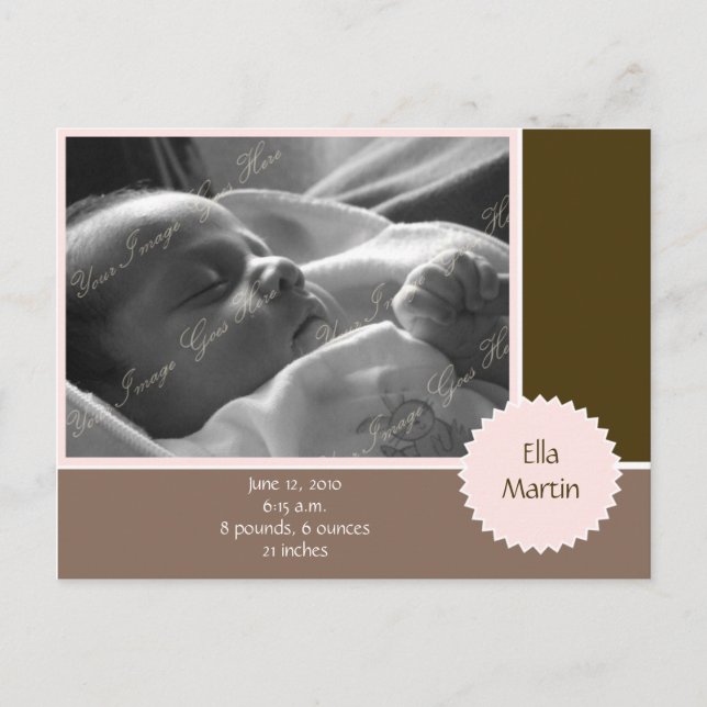 Brown and Pink Photo Announcement (Customizable) Postcard (Front)