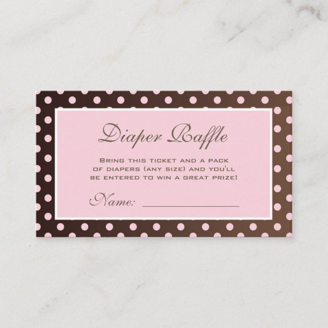 Brown and Pink Polka Dot Diaper Raffle Ticket Enclosure Card (Front)