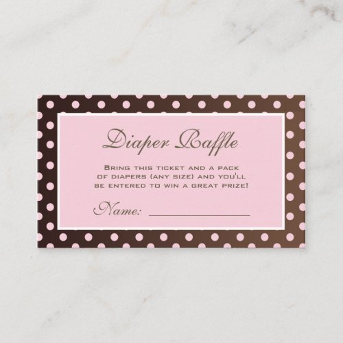 Brown and Pink Polka Dot Diaper Raffle Ticket Business Card